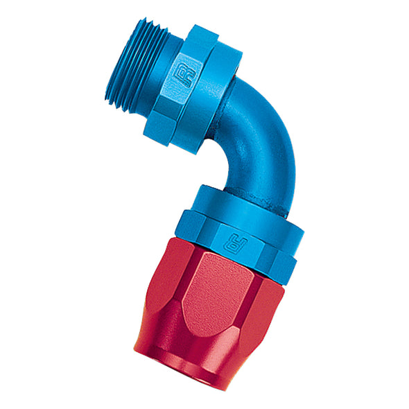 Russell Performance -12 AN Red/Blue 90 Degree Swivel Dry Sump Hose End (-6 Port 7/8in-14 Thread)