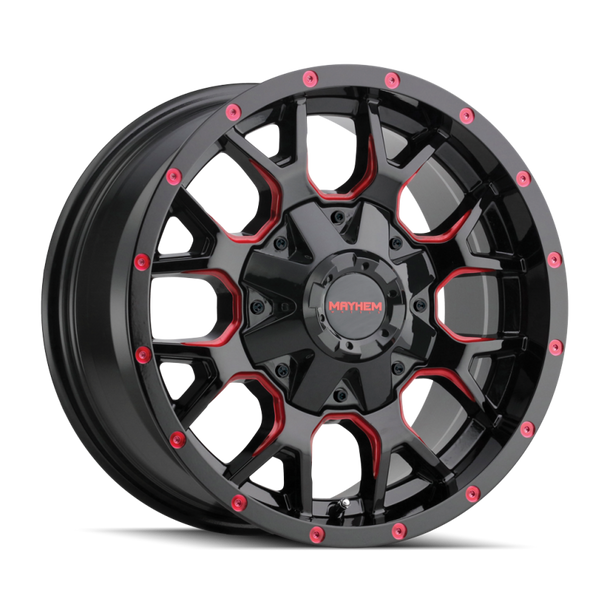 Mayhem 8015 Warrior 17x9 / 8x165.1 BP / 18mm Offset / 130.8mm Hub Black w/ Prism Red Wheel