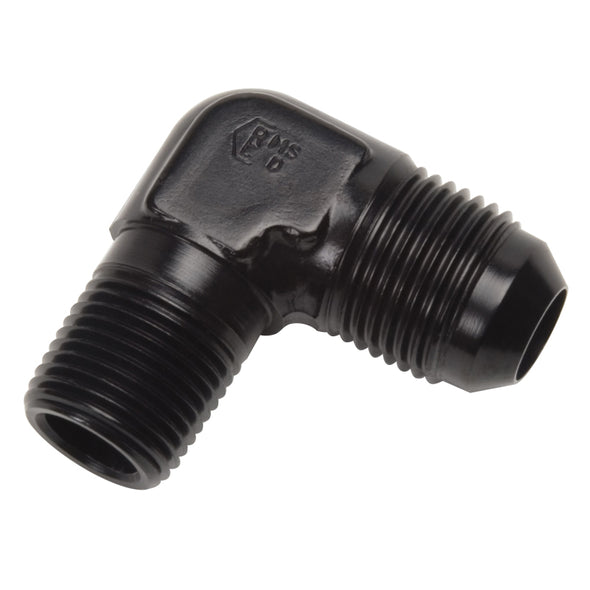 Russell Performance -6 AN to 1/4in NPT 90 Degree Flare to Pipe Adapter (Black)