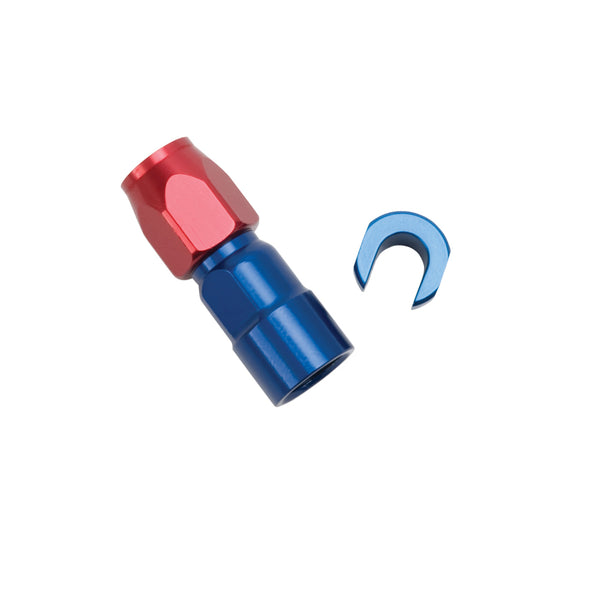 Russell Performance 5/16in SAE Quick Disc Female to -6 Hose Red/Blue Straight Degree Hose End