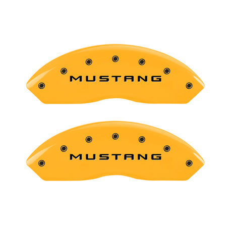 MGP 4 Caliper Covers Engraved Front Mustang Engraved Rear Bar & Pony Yellow finish black ch