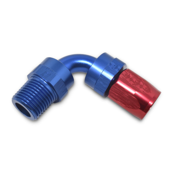 Russell Performance -8 AN Red/Blue 90 Degree Full Flow Swivel Pipe Thread Hose End (With 1/2in NPT)