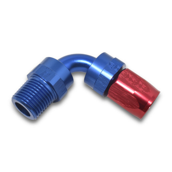 Russell Performance -6 AN Red/Blue 90 Degree Full Flow Swivel Pipe Thread Hose End (With 1/4in NPT)