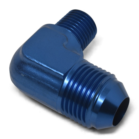 Russell Performance -6 AN to 1/4in NPT 90 Degree Flare to Pipe Adapter (Blue)