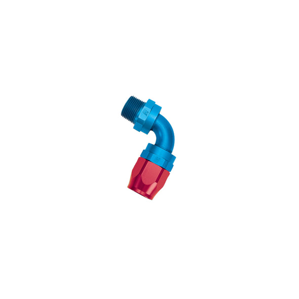 Russell Performance -6 AN Red/Blue 90 Degree Full Flow Swivel Pipe Thread Hose End (With 3/8in NPT)