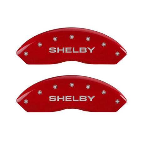 MGP 4 Caliper Covers Engraved Front Shelby Engraved Rear Tiffany Snake Red finish silver ch