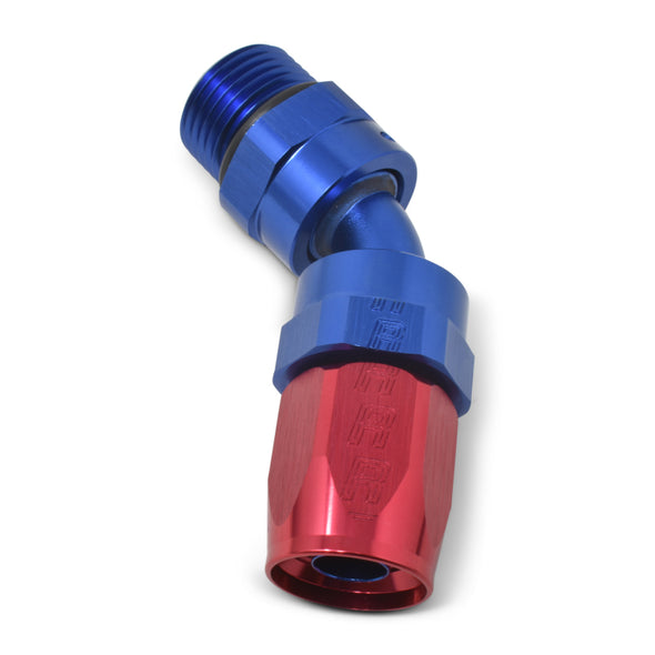 Russell Performance -10 AN Red/Blue 45 Degree Swivel Dry Sump Hose End (-8 Port 3/4in-16 Thread)