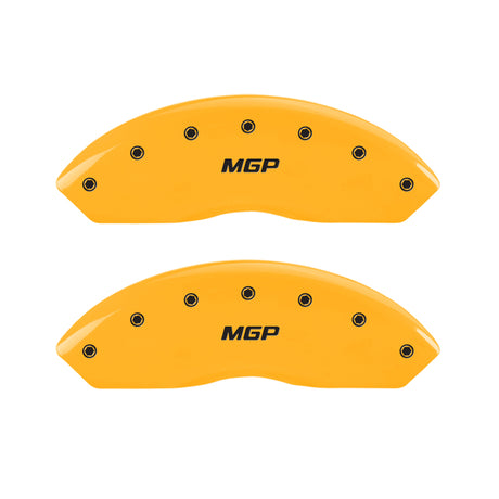 MGP 4 Caliper Covers Engraved Front & Rear MGP Yellow Finish Black Char 2005 Ford Mustang