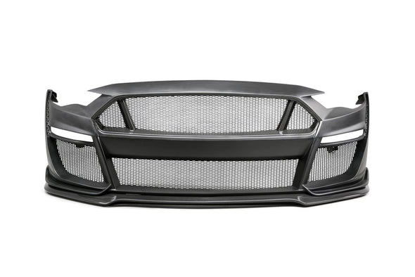 2018 - 2021 FORD MUSTANG TYPE-ST (GT500 STYLE) FIBERGLASS FRONT BUMPER WITH CARBON FIBER GRILLE/FRONT LIP