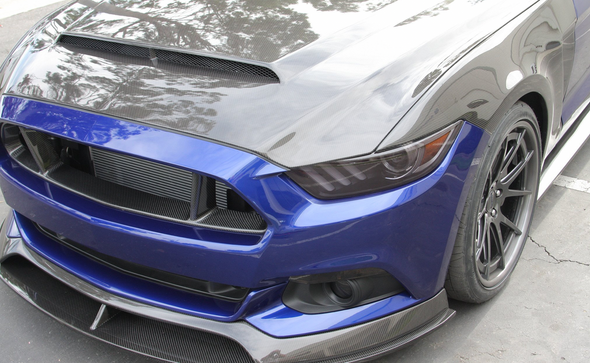 2015 - 2017 MUSTANG DOUBLE SIDED CARBON FIBER "SUPER SNAKE" STYLE HOOD