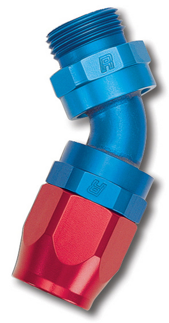 Russell Performance -12 AN Red/Blue 45 Deg Swivel Dry Sump Hose End (-12 Port 1-1/16in-12 Thread)