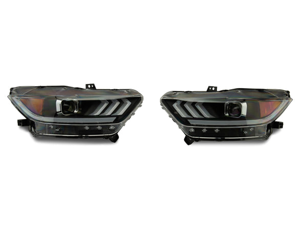 Raxiom 15-17 Ford Mustang Projector Headlights OEM HID Bulbs- Black Housing (Clear Lens)