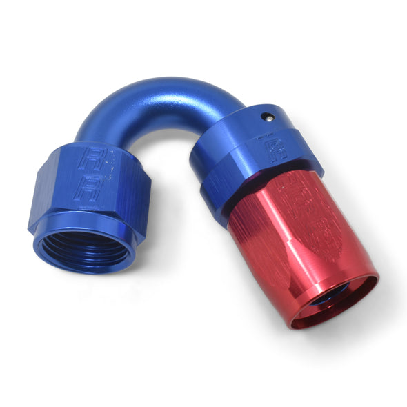 Russell Performance -8 AN Red/Blue 150 Degree Full Flow Swivel Hose End (With 3/4in Radius)