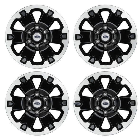 Ford Racing 19-21 Ranger 18x8in 4 Wheel Kit w/TPMS - Gloss Black w/ Machined Face