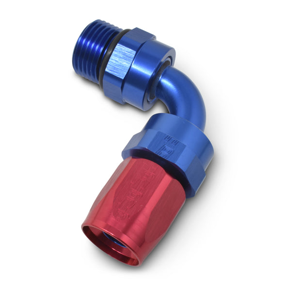Russell Performance Hose End #6 Hose to #6 Radius Inlet Port Swivel 90 Deg Red/Blue