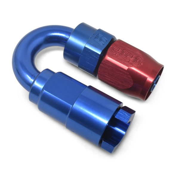 Russell Performance 5/16in SAE Quick Disc Female to -6 Hose Red/Blue 180 Degree Hose End