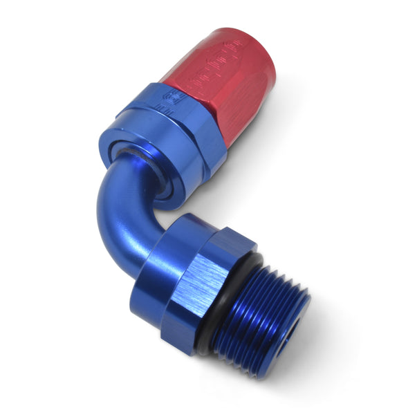 Russell Performance Hose End #6 Hose to #6 Radius Inlet Port Swivel 90 Deg Red/Blue
