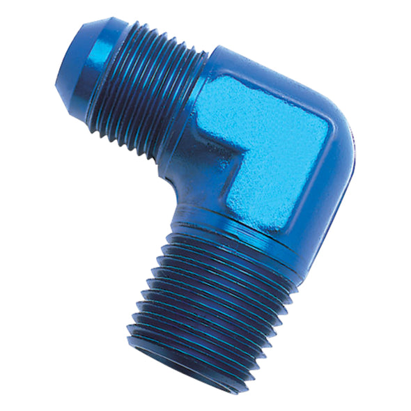 Russell Performance -4 AN to 1/4in NPT 90 Degree Flare to Pipe Adapter (Blue)