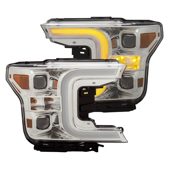 ANZO 18-19 Ford F-150 Projector Headlights w/Plank Style Switchback Chrome w/Amber