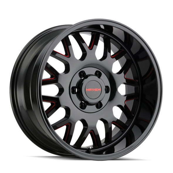 Mayhem 8110 Tripwire 20x9 / 6x135 BP / 18mm Offset / 87.1mm Hub Black w/ Prism Red Wheel